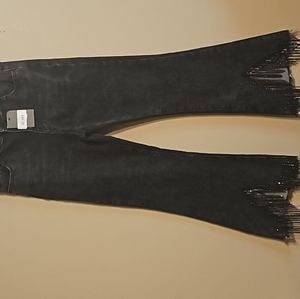 Blue B High Rise, Rhinestone Fringe Cropped Flare Jean